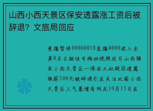 山西小西天景区保安透露涨工资后被辞退？文旅局回应