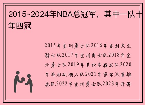 2015~2024年NBA总冠军，其中一队十年四冠