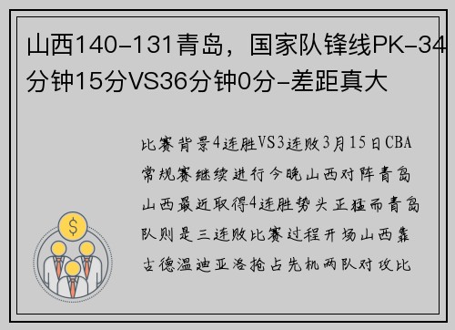 山西140-131青岛，国家队锋线PK-34分钟15分VS36分钟0分-差距真大