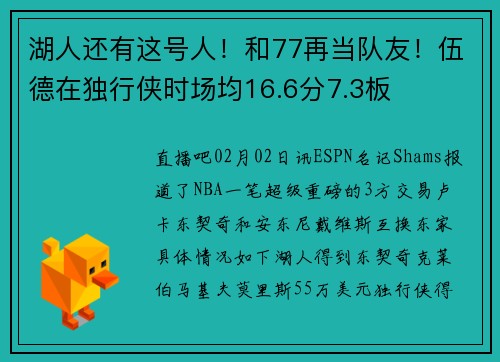 湖人还有这号人！和77再当队友！伍德在独行侠时场均16.6分7.3板