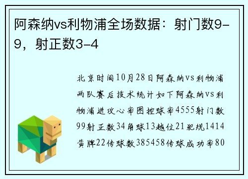 阿森纳vs利物浦全场数据：射门数9-9，射正数3-4
