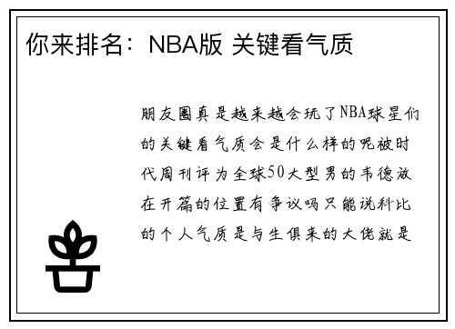 你来排名：NBA版 关键看气质